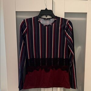 Zara USA Striped Long Sleeve Top - Navy blue & Maroon
